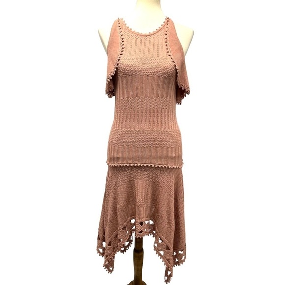 Jonathan Simkhai For Intermix Blush Crochet Handkerchief Hem Blush Dress - Picture 5 of 16